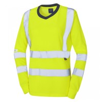 Leo Workwear Lydford Class 2 Hi-Vis Yellow Women's Long Sleeve T-Shirt